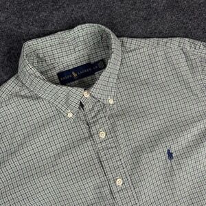 Ralph Lauren Long Sleeve Shirt Mens L Green Plaid Check Oxford Button Down